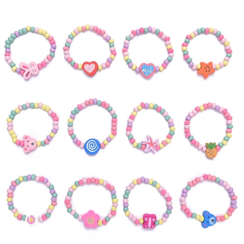 12Pcs/Set Colourful Wooden Bracelets for Girls Friendship Jewerly