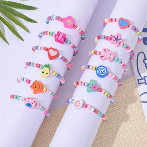 12Pcs/Set Colourful Wooden Bracelets for Girls Friendship Jewerly
