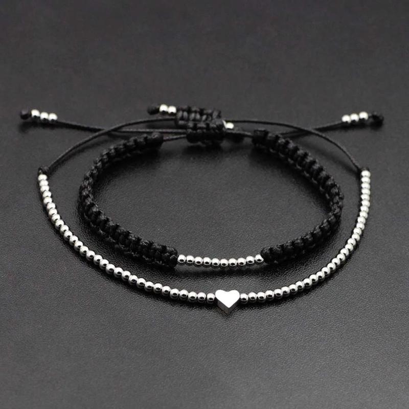 Heart Bead Bracelet Braid Weave Charm Beads Bracelet Set