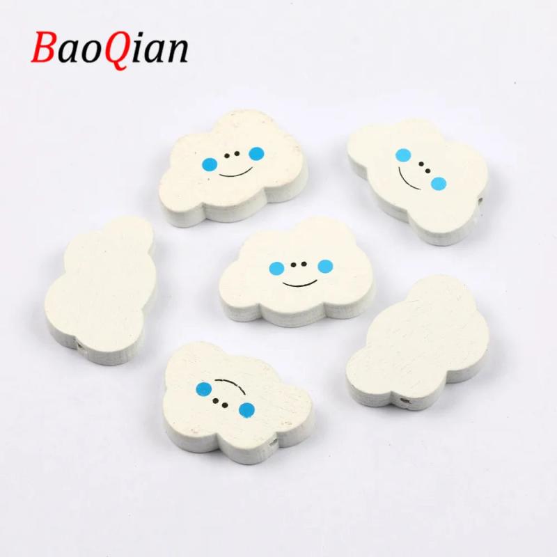20pcs Mixed Cloud Shape Natural Wood Beads 30x20mm DIY Jewelry Making