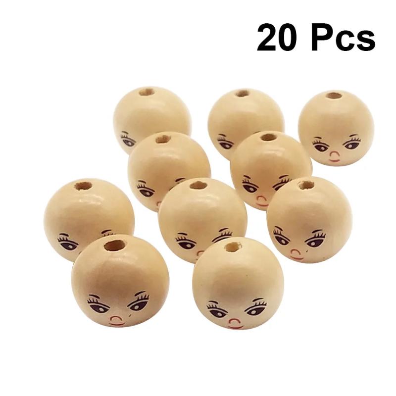 20pcs Painted Wooden Beads Smile Wood Spacer Beads for DIY Jewelry Making 25mm