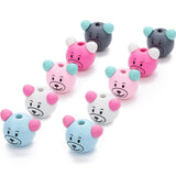 10 Pcs Colored Wooden Animal Head Beads DIY Craft Jewelry Making