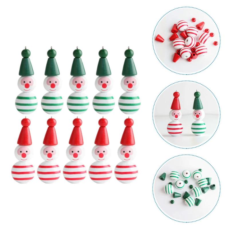 40 Pcs Christmas Tree Wooden Bead Snowman Hanging Decorations DIY Crafts