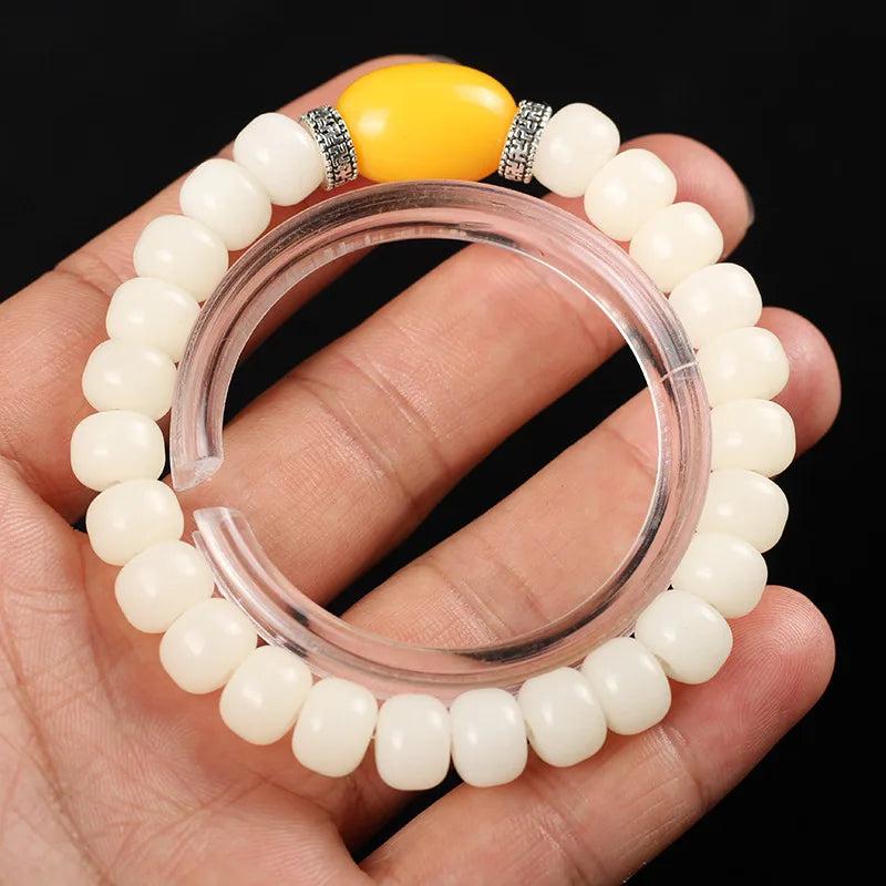 Wooden Ivory Tagua Nut Rudraksha Beads Bracelet for Yoga