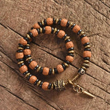 Rudraksha Seed Ebony Stretch Bracelet Brass Metal Health Lucky Jewelry