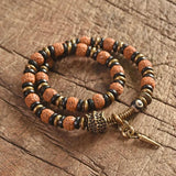 Rudraksha Seed Ebony Stretch Bracelet Brass Metal Health Lucky Jewelry