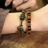 Rudraksha Seed Ebony Stretch Bracelet Brass Metal Health Lucky Jewelry