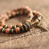 Rudraksha Seed Ebony Stretch Bracelet Brass Metal Health Lucky Jewelry
