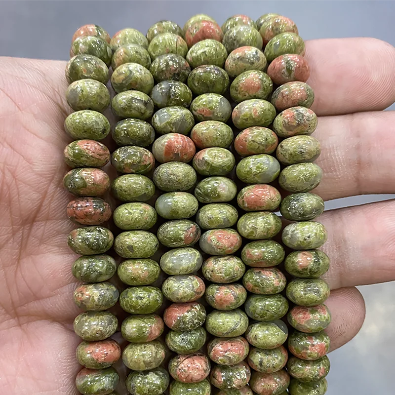 Unakite Floriated Rondelle Stone Beads for Jewelry Making 15''