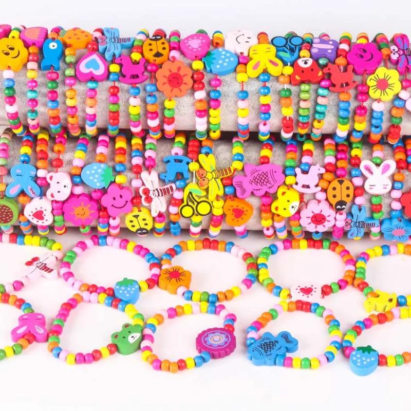 10Pcs Colorful Wood Beads Bracelets Wooden Kid Toy Party Bag Fillers