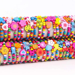 10Pcs Colorful Wood Beads Bracelets Wooden Kid Toy Party Bag Fillers