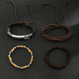 Men's Retro Beaded Leather Bracelet Charm Stitching Hand Rope Jewelry