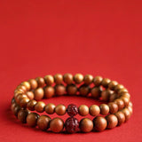 Peach Wood Beads Lotus Lucky Bangle Red Rope Bracelet