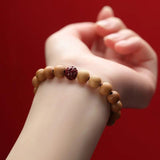 Peach Wood Beads Lotus Lucky Bangle Red Rope Bracelet