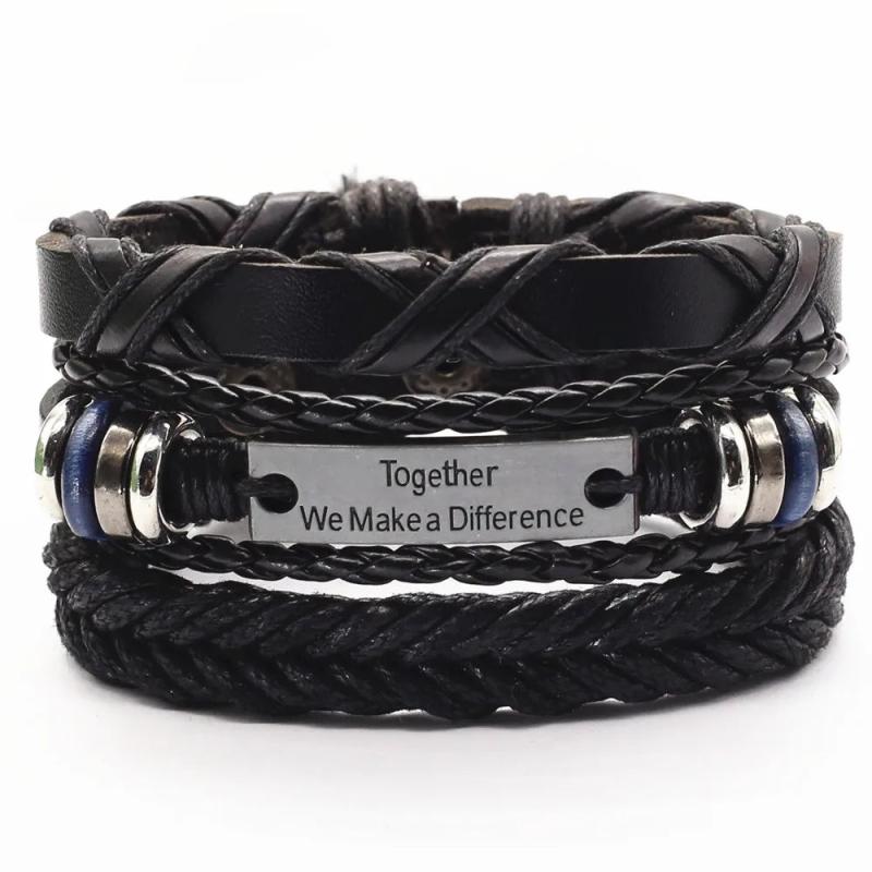 Leather Bracelet Set Trust in God Charms Homme Jewelry