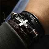 Leather Bracelet Set Trust in God Charms Homme Jewelry