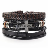 Leather Bracelet Set Trust in God Charms Homme Jewelry