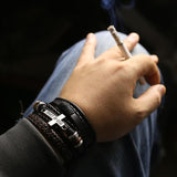 Leather Bracelet Set Trust in God Charms Homme Jewelry