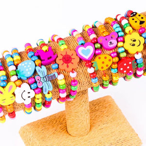 10pcs Mixed Bracelet Wristband Animal Cartoon Wooden Beads Toy Children