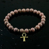 Egyptian Ankh Cross Wood Beads Bracelet Natural Violets Women Girls