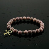 Egyptian Ankh Cross Wood Beads Bracelet Natural Violets Women Girls