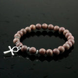 Egyptian Ankh Cross Wood Beads Bracelet Natural Violets Women Girls