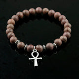 Egyptian Ankh Cross Wood Beads Bracelet Natural Violets Women Girls