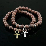 Egyptian Ankh Cross Wood Beads Bracelet Natural Violets Women Girls