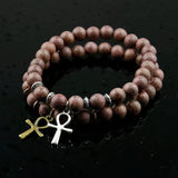 Egyptian Ankh Cross Wood Beads Bracelet Natural Violets Women Girls