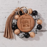 Leopard Print Tassel Wrist Keychain Wood Bead Keyring Gift
