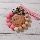 Leopard Print Tassel Wrist Keychain Wood Bead Keyring Gift