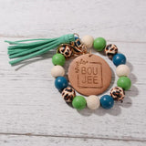 Leopard Print Tassel Wrist Keychain Wood Bead Keyring Gift