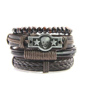 Men's Braided Leather Bracelet with Skull Charm