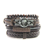 Men's Braided Leather Bracelet with Skull Charm