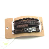 Men's Braided Leather Bracelet with Skull Charm