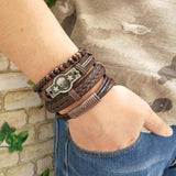 Men's Braided Leather Bracelet with Skull Charm