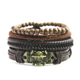 Men's Braided Leather Bracelet with Skull Charm