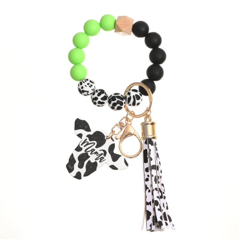 Cow Pendant Wood Beads Tassel Charm Bracelet Women Colorful Beads Jewelry