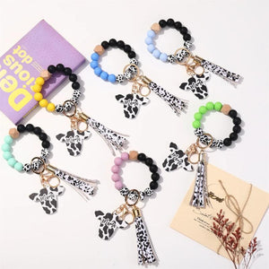 Cow Pendant Wood Beads Tassel Charm Bracelet Women Colorful Beads Jewelry