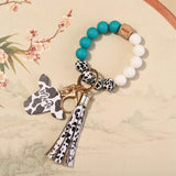 Cow Pendant Wood Beads Tassel Charm Bracelet Women Colorful Beads Jewelry