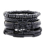 Vintage Wood Beads Leather Bracelets Set