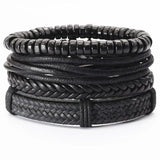 Vintage Wood Beads Leather Bracelets Set