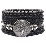 Vintage Wood Beads Leather Bracelets Set
