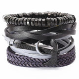 Vintage Wood Beads Leather Bracelets Set