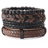 Vintage Wood Beads Leather Bracelets Set