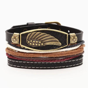 Vintage Elephant Cross Charm Leather Bracelets Set