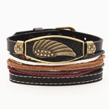 Vintage Elephant Cross Charm Leather Bracelets Set