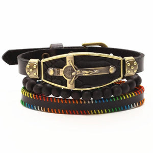 Vintage Elephant Cross Charm Leather Bracelets Set