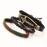 Vintage Elephant Cross Charm Leather Bracelets Set