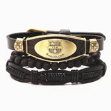 Vintage Elephant Cross Charm Leather Bracelets Set